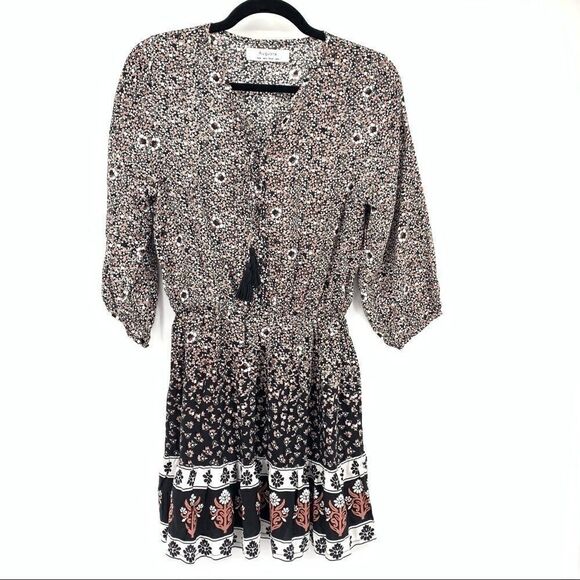 Auguste Bohemian Floral 3/4 Sleeve Front Tassel Tie Midi Dress - Picture 1 of 8